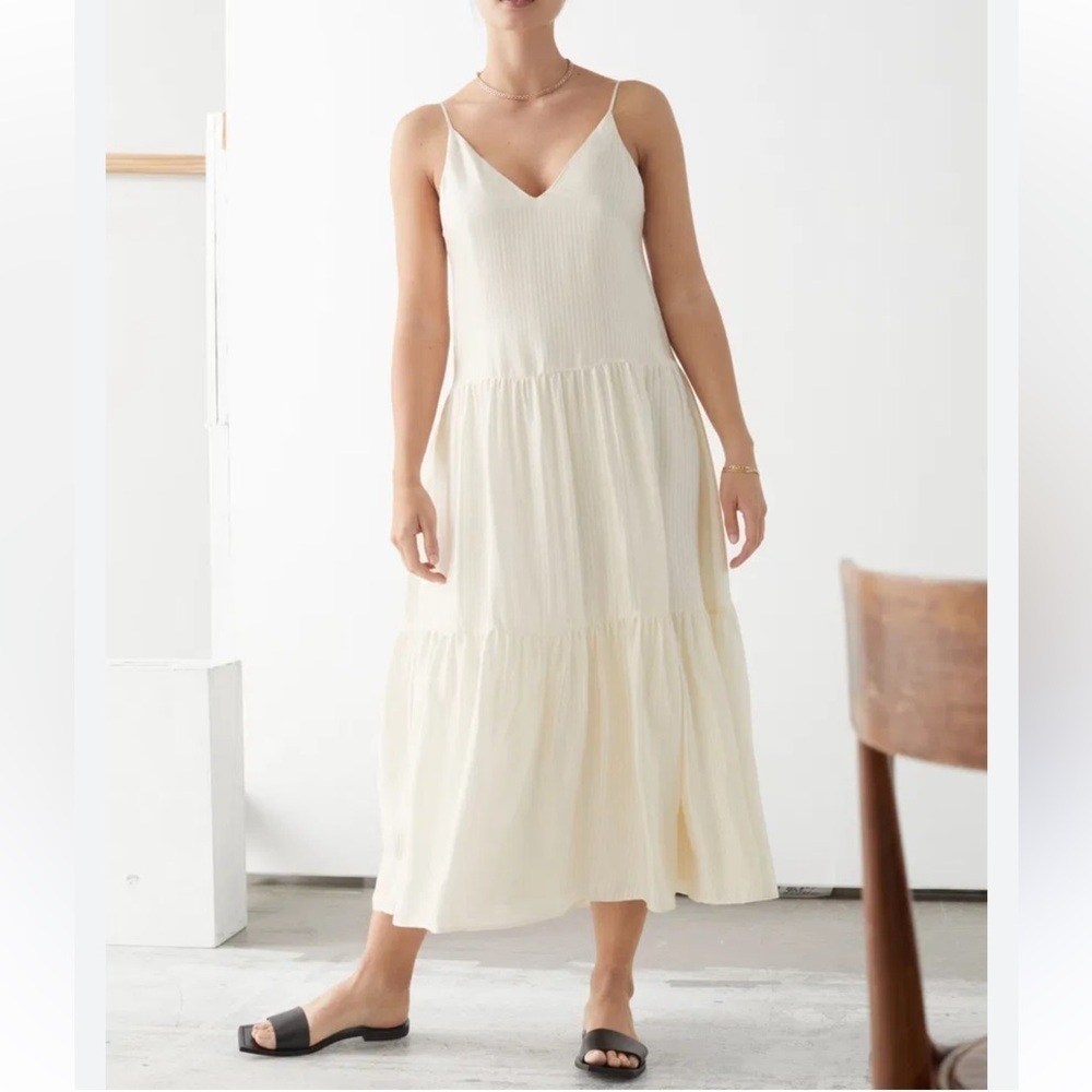 & Other Stories Ashanti Size 8 Tiered Ruffle Ivory Lightweight Midi Dress